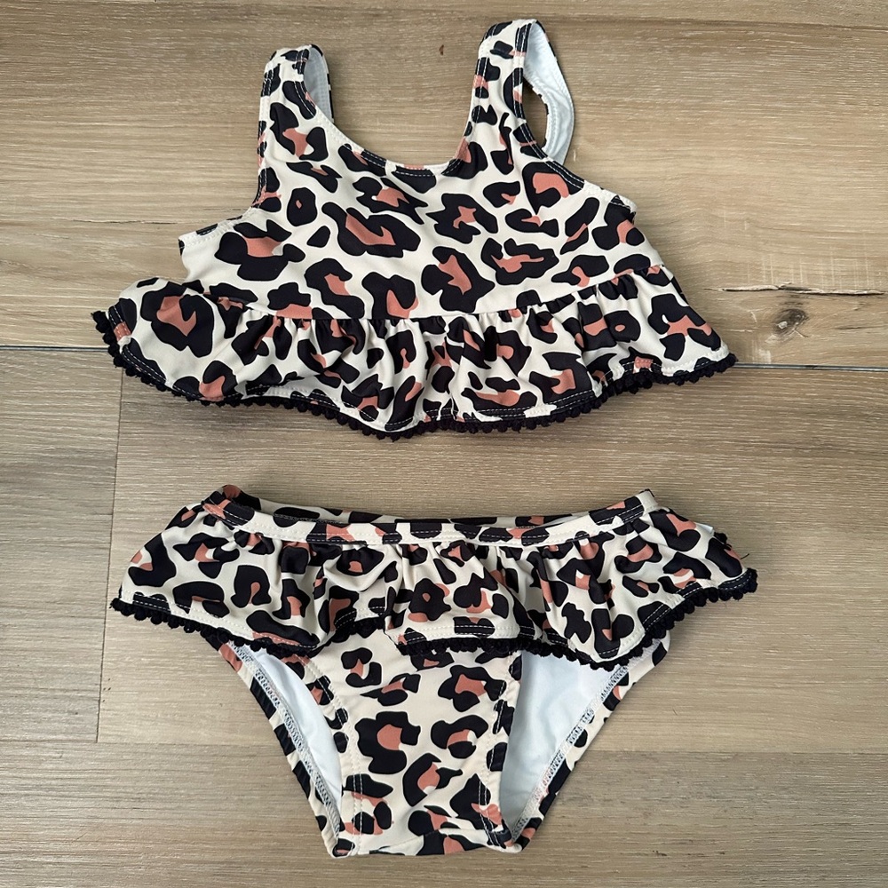 Leopard Print Ruffle Bikini Set Like New